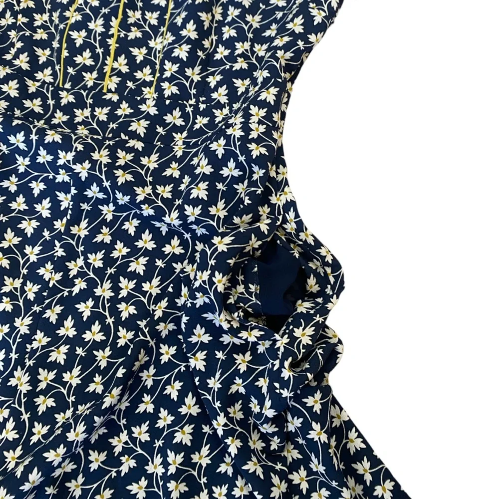 Weekend Max Mara Dress Short Sleeve Navy Blue w/ White green Floral Mini Size 10 - Picture 7 of 10
